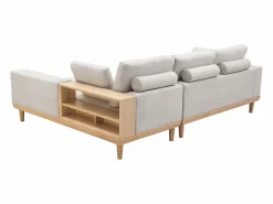 Outlet Miliboo Sofá chaise longue a la derecha 5 plazas con almacenaje de tela texturizada efecto aterciopelado y madera clara KOMAO Beige