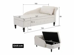 Merax Sofá chaise longue para salón - 144 x 62 x 69 cm - con almacenamiento + cojines + reposabrazos derecho - terciopelo -
