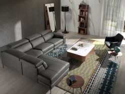 New Sofá chaise longue relax izquierda piel gris oscuro 6112 Sofá De Piel
