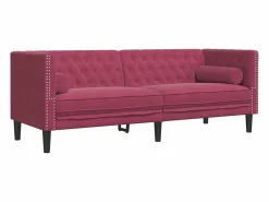 Clicnbuy Sofá Chesterfield 3 plazas con cojines terciopelo tinto