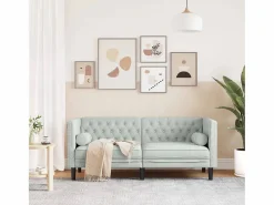 Clearance Sofá Chesterfield 2 plazas con cojines terciopelo claro Sofás Chesterfield