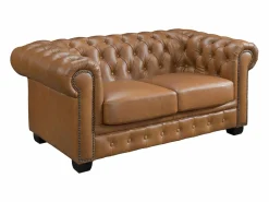 LINEA SOFA Sofá chesterfield 2 plazas 100% piel de búfalo Caramel vintage BRENTON