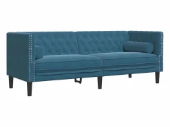 New Clicnbuy Sofá Chesterfield 3 plazas con cojines terciopelo Azul