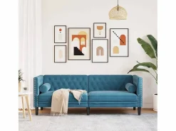 New Clicnbuy Sofá Chesterfield 3 plazas con cojines terciopelo Azul