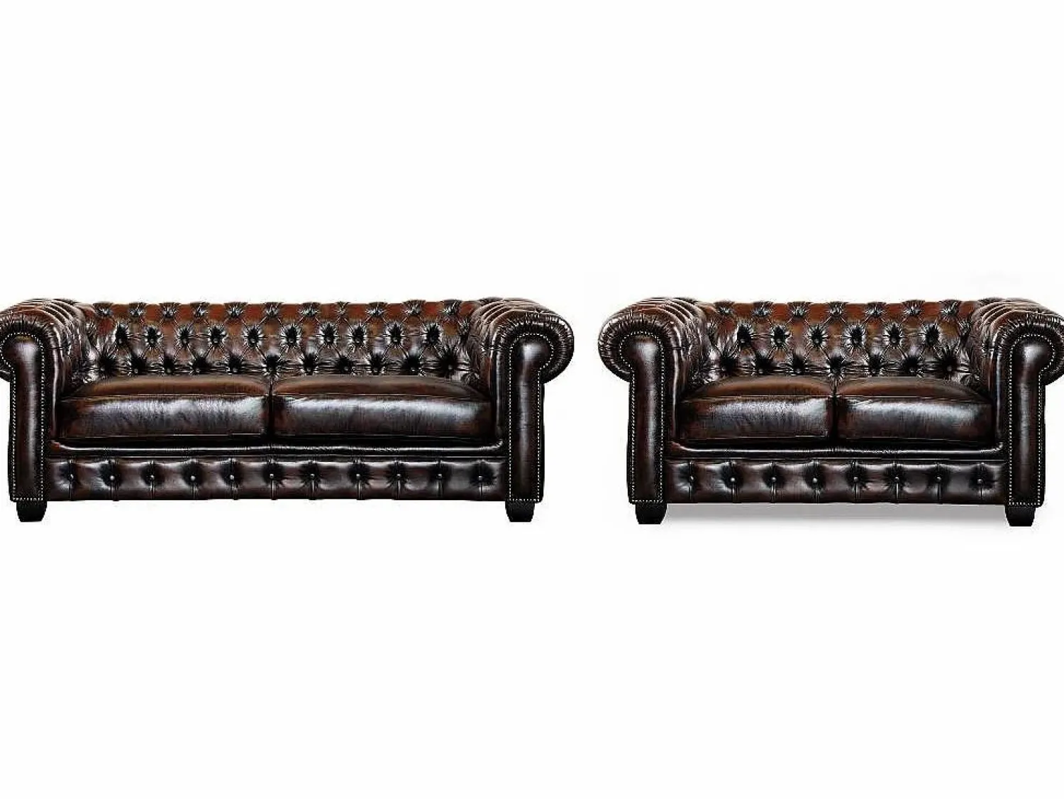 LINEA SOFA Sofá chesterfield 4 plazas 100% piel de búfalo Caramel vintage BRENTON Camel