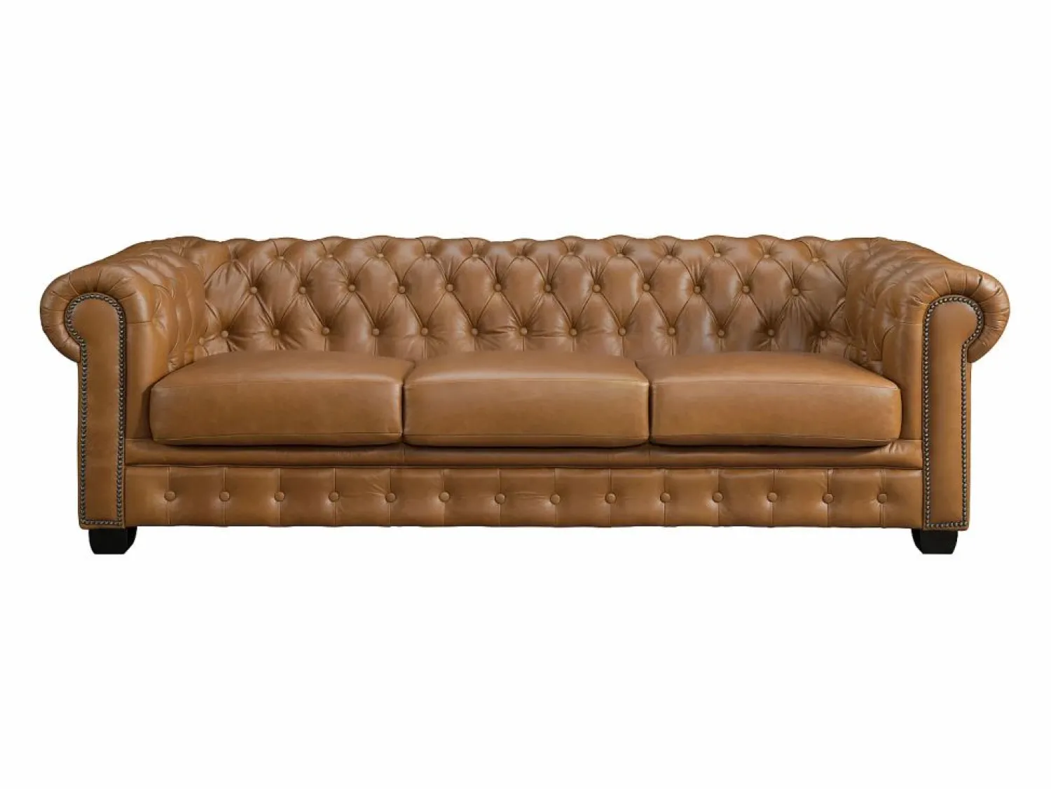 LINEA SOFA Sofá chesterfield 4 plazas 100% piel de búfalo Caramel vintage BRENTON Camel