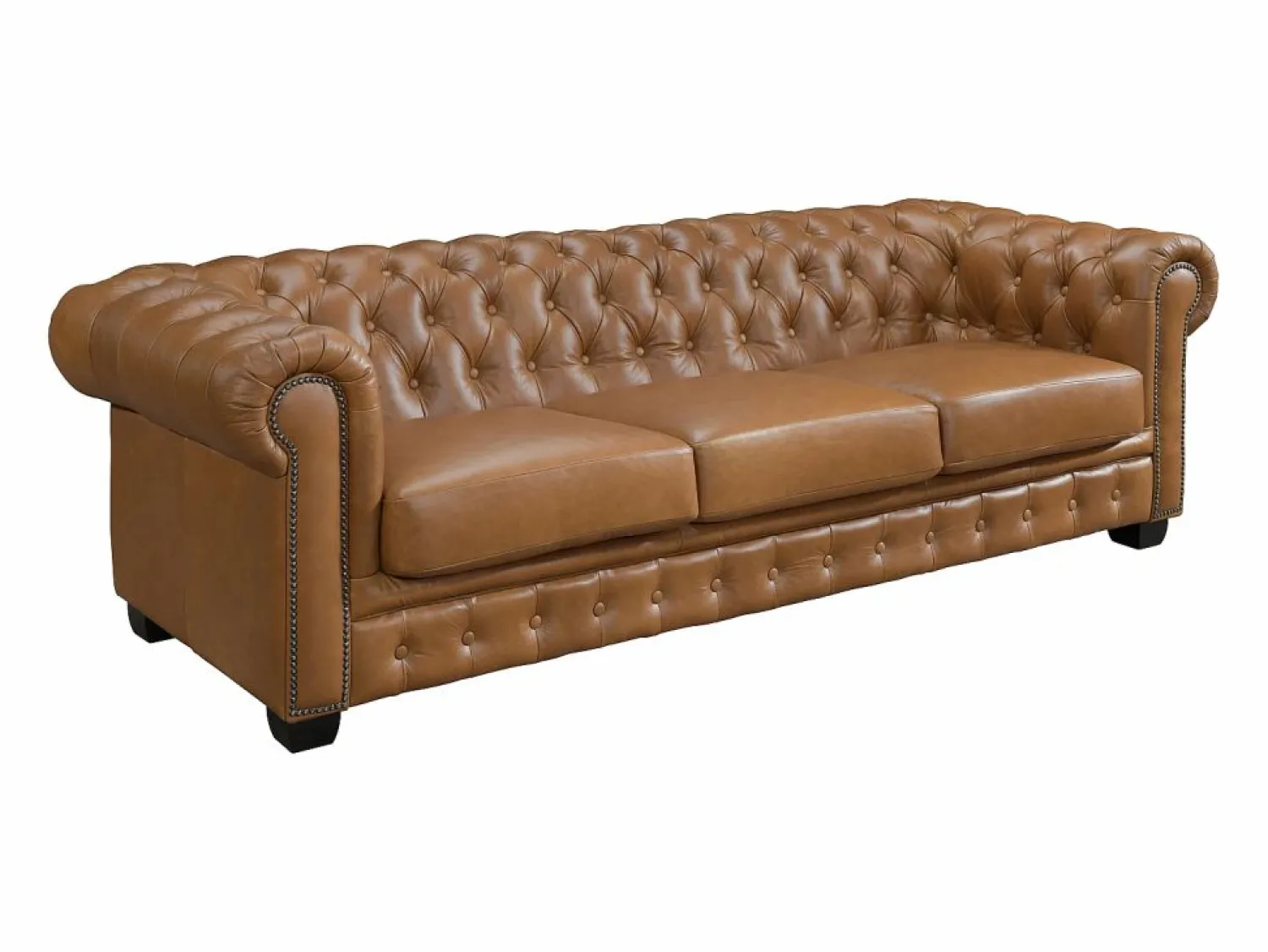 LINEA SOFA Sofá chesterfield 4 plazas 100% piel de búfalo Caramel vintage BRENTON Camel