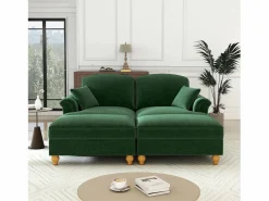 DripeX Sofá chesterfield 2 plazas en felpa - con 2 otomanas y 2 cojines - falda desmontable - 194x140x93cm