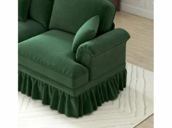 DripeX Sofá chesterfield 2 plazas en felpa - con 2 otomanas y 2 cojines - falda desmontable - 194x140x93cm