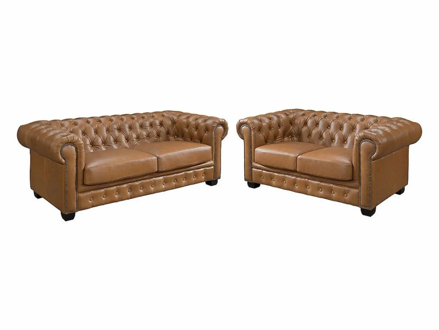 New Sofá chesterfield 3+2 plazas 100% piel de búfalo Caramel vintage BRENTON Conjunto Sofás