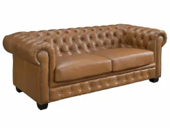 New Sofá chesterfield 3+2 plazas 100% piel de búfalo Caramel vintage BRENTON Conjunto Sofás
