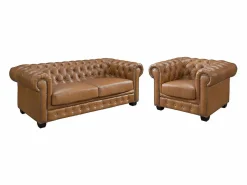 LINEA SOFA Sofá chesterfield 3+1 plazas 100% piel de búfalo Caramel vintage BRENTON