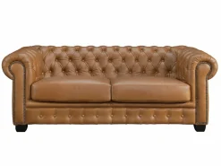 LINEA SOFA Sofá chesterfield 3+1 plazas 100% piel de búfalo Caramel vintage BRENTON