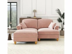 Discount Sofá chesterfield 2 plazas en felpa - con otomana y 2 cojines - falda desmontable - 194x140x93cm Sofás Club|Sofá Rinconera