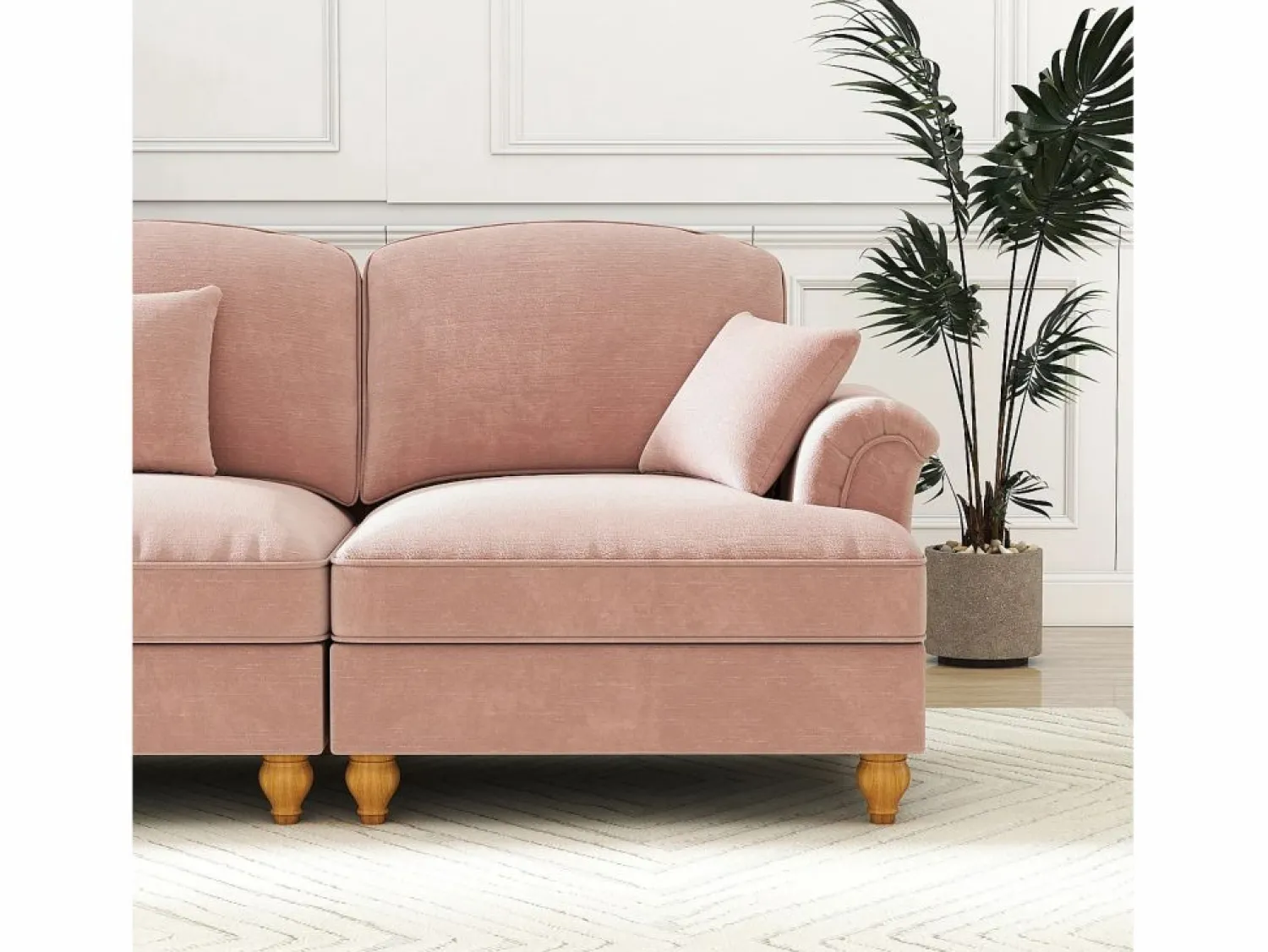 Discount Sofá chesterfield 2 plazas en felpa - con otomana y 2 cojines - falda desmontable - 194x140x93cm Sofás Club|Sofá Rinconera