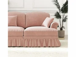 Discount Sofá chesterfield 2 plazas en felpa - con otomana y 2 cojines - falda desmontable - 194x140x93cm Sofás Club|Sofá Rinconera