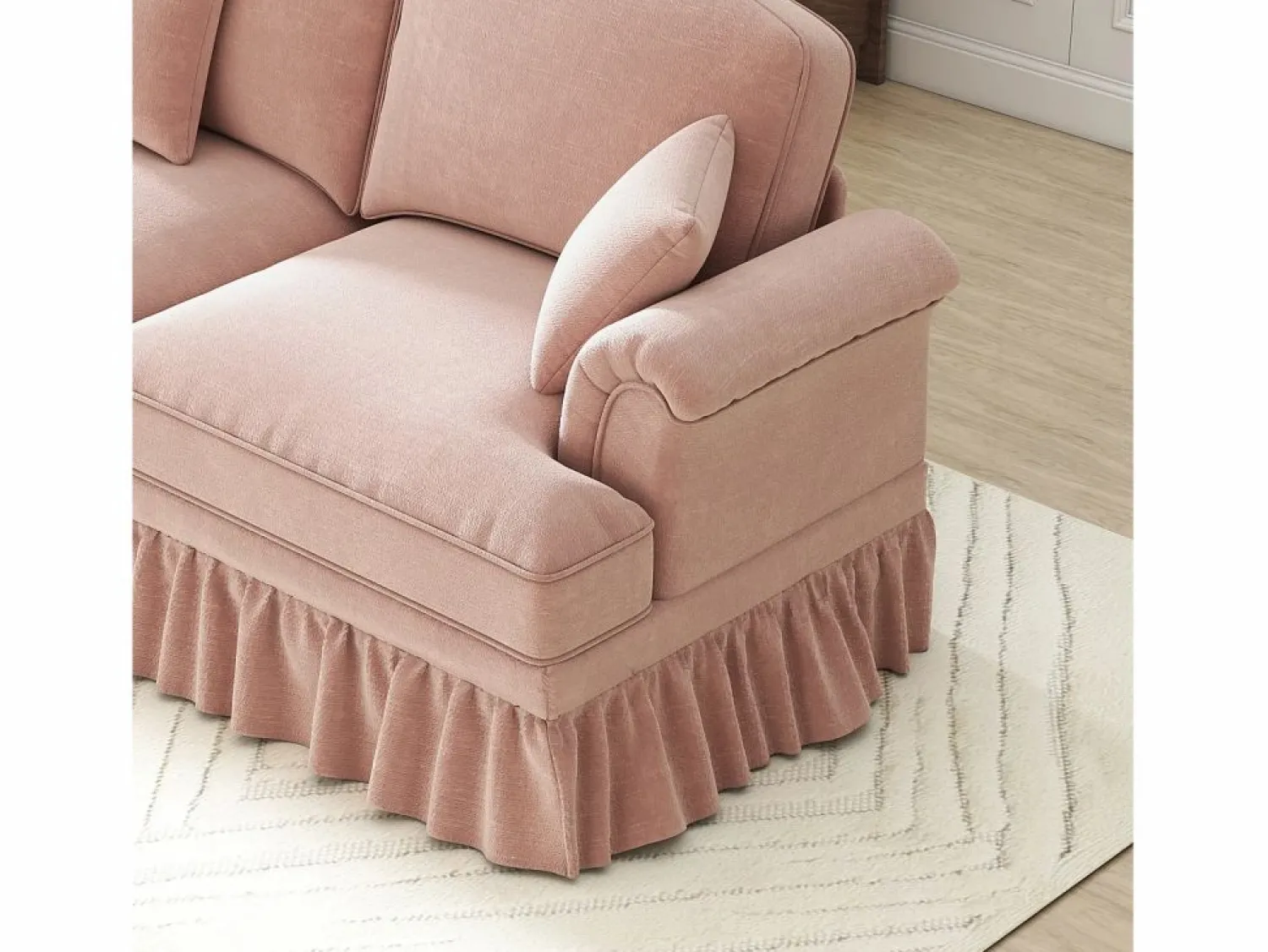 Discount Sofá chesterfield 2 plazas en felpa - con otomana y 2 cojines - falda desmontable - 194x140x93cm Sofás Club|Sofá Rinconera