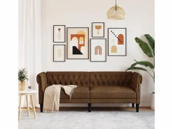 New Clicnbuy Sofá Chesterfield de 3 plazas tela marrón Marru00f3n
