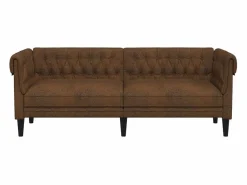 New Clicnbuy Sofá Chesterfield de 3 plazas tela marrón Marru00f3n