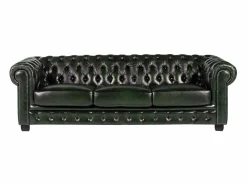 LINEA SOFA Sofá chesterfield de 4 plazas 100% piel Verde BRENTON