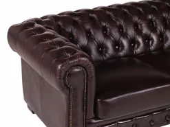 Clearance Sofá chesterfield de 4 plazas 100% piel rojo BRENTON Sofás Chesterfield|Sofá De Piel