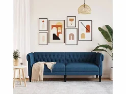 New Clicnbuy Sofá Chesterfield de 3 plazas tela Azul