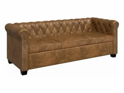 Sale Sofá Chesterfield de 3 plazas cuero sintético marrón Sofás De Piel Sintética
