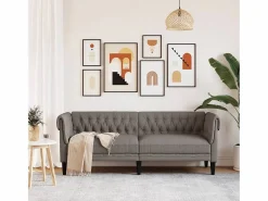 Outlet Sofá Chesterfield de 3 plazas tela gris taupe Sofás Chesterfield