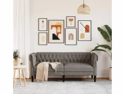 Clicnbuy Sofá Chesterfield de 2 plazas tela gris taupe