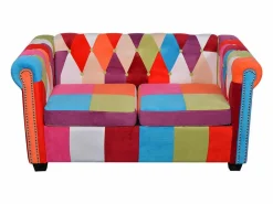 Discount vidaxl Sofá Chesterfield de 2 plazas tela Multicolor