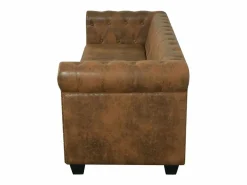Clicnbuy Sofá Chesterfield de 3 plazas cuero sintético marrón