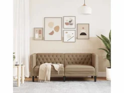 Clicnbuy Sofá Chesterfield de 2 plazas cuero artificial marrón capuchino