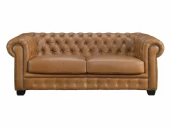 Clearance Sofá chesterfield de 3 plazas 100% piel de búfalo Caramel vintage BRENTON Sofá Vintage|Sofás Chesterfield