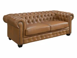 Clearance Sofá chesterfield de 3 plazas 100% piel de búfalo Caramel vintage BRENTON Sofá Vintage|Sofás Chesterfield