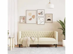 Outlet Clicnbuy Sofá Chesterfield de 2 plazas cuero artificial blanco Crema