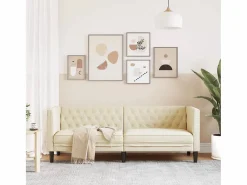 Clearance Sofá Chesterfield de 3 plazas cuero artificial blanco Sofás Chesterfield|Sofás De Piel Sintética