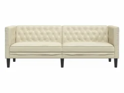 Clearance Sofá Chesterfield de 3 plazas cuero artificial blanco Sofás Chesterfield|Sofás De Piel Sintética