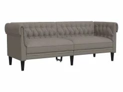 vidaxl Sofá Chesterfield de 3 plazas tela gris taupe