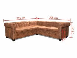 Outlet Sofá Chesterfield de esquina 5 plazas de cuero artificial marrón Sofás Chesterfield|Sofás De Piel Sintética