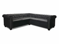 Clicnbuy Sofá Chesterfield de esquina 5 plazas de cuero artificial