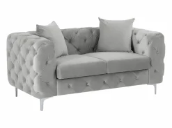 Best Vente-unique Sofá chéster de 2 plazas en terciopelo y patas de metal EDWINA Gris claro