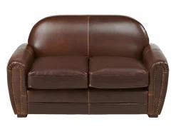 LINEA SOFA Sofá club 2 plazas piel envejecida color marrón BAUDOIN