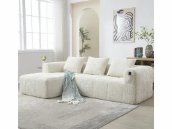 Hot Sofá cónvertible de esquina en tejido Chenille - 3 plazas - con 3 cojines - - 250x158x60cm Sofá Rinconera
