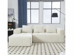 Hot Sofá cónvertible de esquina en tejido Chenille - 3 plazas - con 3 cojines - - 250x158x60cm Sofá Rinconera