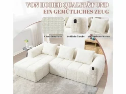 Hot Sofá cónvertible de esquina en tejido Chenille - 3 plazas - con 3 cojines - - 250x158x60cm Sofá Rinconera