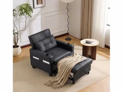 Clearance Sofá compacto extensible compacto móvil pies de plástico ideal para espacios pequeños madera y metal Negro