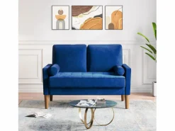Clearance DripeX Sofá con 2 escandinavos 2 asientos, mini sofá de sillón en terciopelo de loveseat, sillón de sala de estar con reposabrazos, 121x77x87cm - Azul