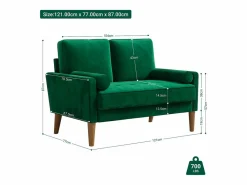 Outlet Sofá con 2 escandinavos 2 asientos, mini sofá de brazo enrollado en terciopelo de loveseat, sillón de sala de estar con reposabrazos, 121x77x87cm - Sofá Escandinavo|Sofá De Terciopelo