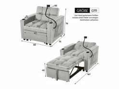 Sofá con bolsillo lateral y portavasos soporte móvil confort espuma y terciopelo ideal para apartamento antiguo y blanco Gris