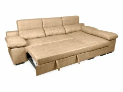 Best Sofá con Chaiselongue Reversible Color Piedra, Asientos Extensibles y Arcón, 291x160x104 cm, Tapizado en Tela Sofá Relax